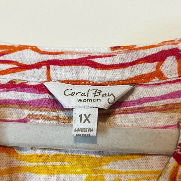 CORAL BAY Striped Beachy Linen Blend Button Down Blouse - Picture 4 of 10